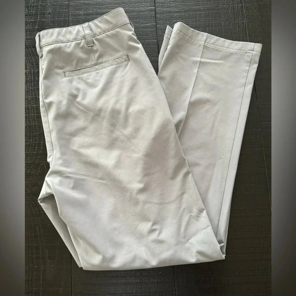 IZOD Golf Pants Men's Size 34 x 34 Gray Lightweight Stretch Outdoors Golfing